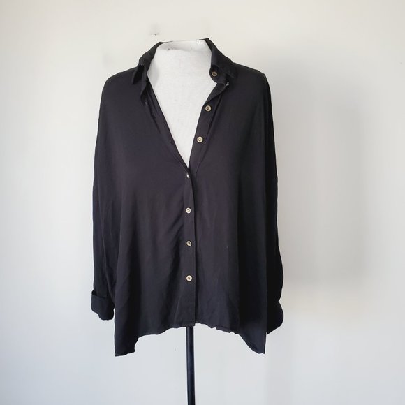 Anthropologie Michael Stars Blouse Oversized Button Down Relaxed Black S - Picture 3 of 10